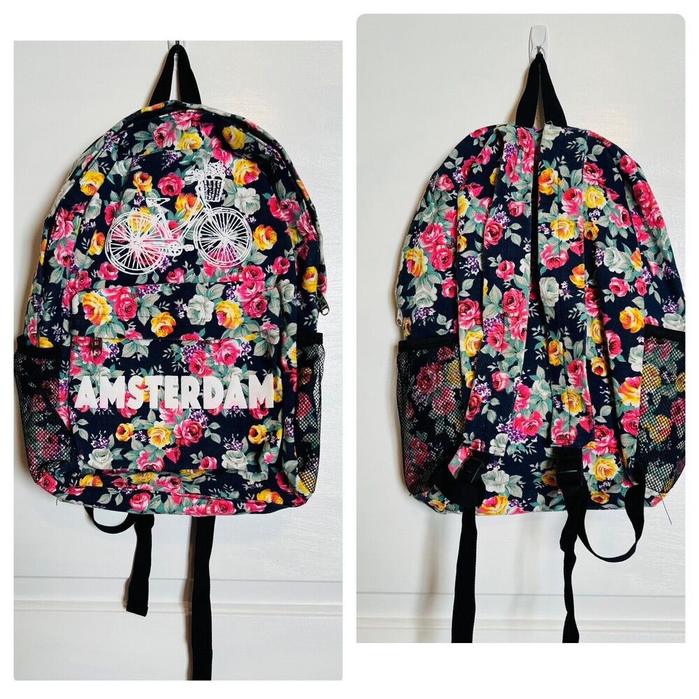 ROBIN RUTH Jenny Navy Amsterdam Floral Backpack Lightweight Travel School Bag